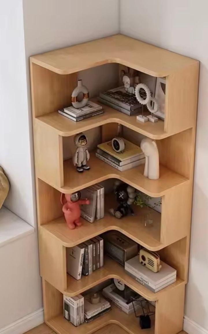 ​Modern 5-Tier Corner Bookshelf & L-Shaped Display Rack - Stylish Wooden Storage Organizer, Space-Saving Zig-Zag Bookshelf for Living Room, Bedroom & Office - Durable Decorative Standing Wall Shelf