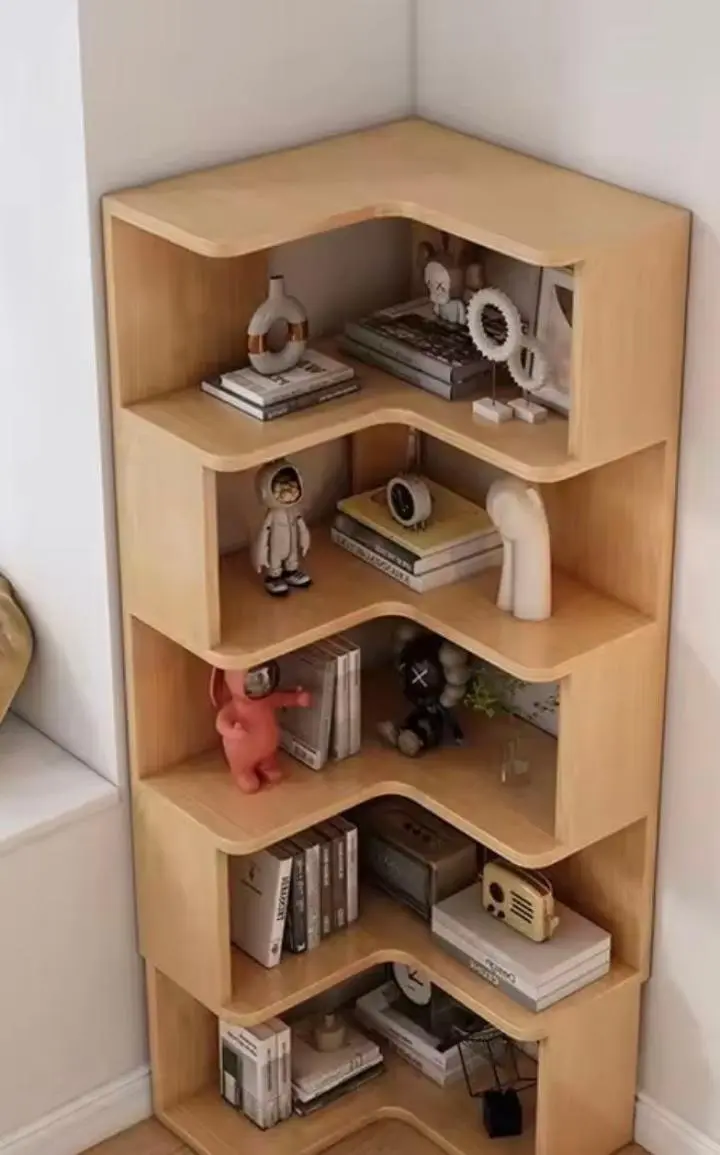 ​Modern 5-Tier Corner Bookshelf & L-Shaped Display Rack - Stylish Wooden Storage Organizer, Space-Saving Zig-Zag Bookshelf for Living Room, Bedroom & Office - Durable Decorative Standing Wall Shelf