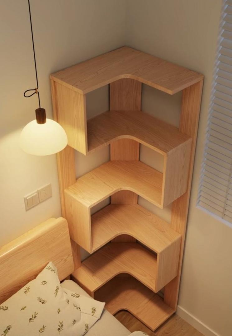 ​Modern 5-Tier Corner Bookshelf & L-Shaped Display Rack - Stylish Wooden Storage Organizer, Space-Saving Zig-Zag Bookshelf for Living Room, Bedroom & Office - Durable Decorative Standing Wall Shelf