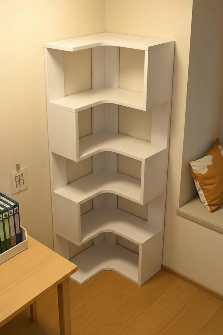 ​Modern 5-Tier Corner Bookshelf & L-Shaped Display Rack - Stylish Wooden Storage Organizer, Space-Saving Zig-Zag Bookshelf for Living Room, Bedroom & Office - Durable Decorative Standing Wall Shelf