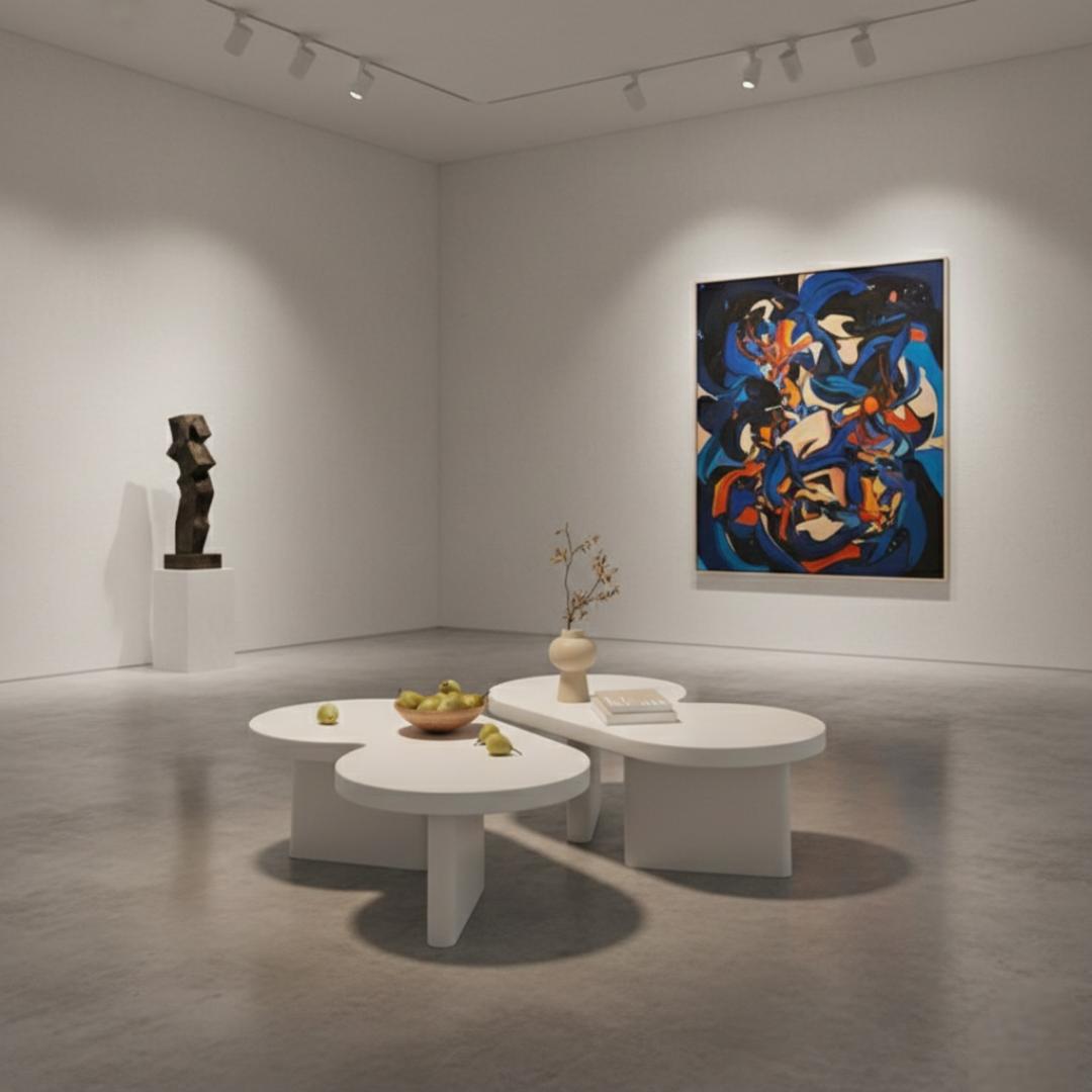 Modern Nesting Coffee Table Set of 2 - Elegant Matte Black & Wood Finish Low Profile Circular Minimalist Accent Tables for Living Room, Office, Home Decor - Durable, Stylish & Versatile Center Tables