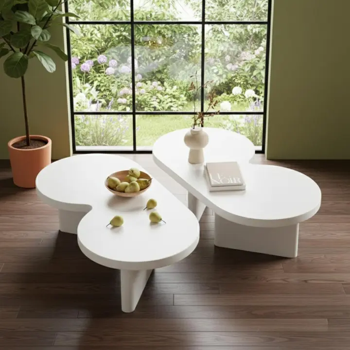 Modern Nesting Coffee Table Set of 2 - Elegant Matte Black & Wood Finish Low Profile Circular Minimalist Accent Tables for Living Room, Office, Home Decor - Durable, Stylish & Versatile Center Tables