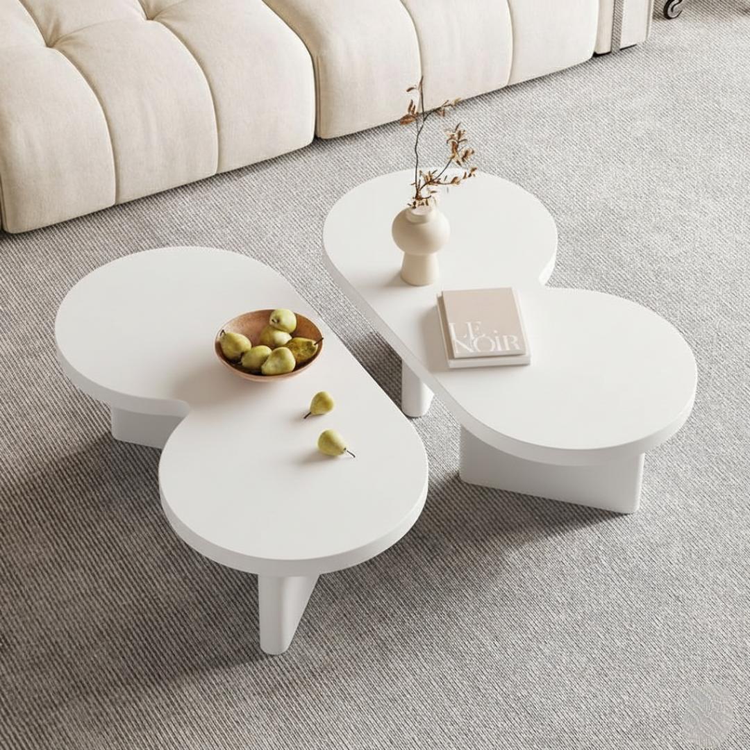 Modern Nesting Coffee Table Set of 2 - Elegant Matte Black & Wood Finish Low Profile Circular Minimalist Accent Tables for Living Room, Office, Home Decor - Durable, Stylish & Versatile Center Tables