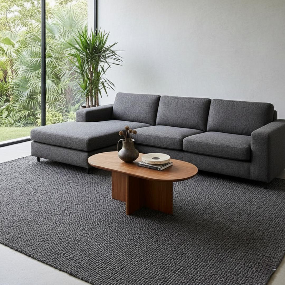 ​Modern Oval Coffee Table with Cross-Base - Elegant Center Table for Living Room & Office - Available in Royal Teak, Matte Black, & Minimalist White - Durable, Stylish & Versatile Home Furniture