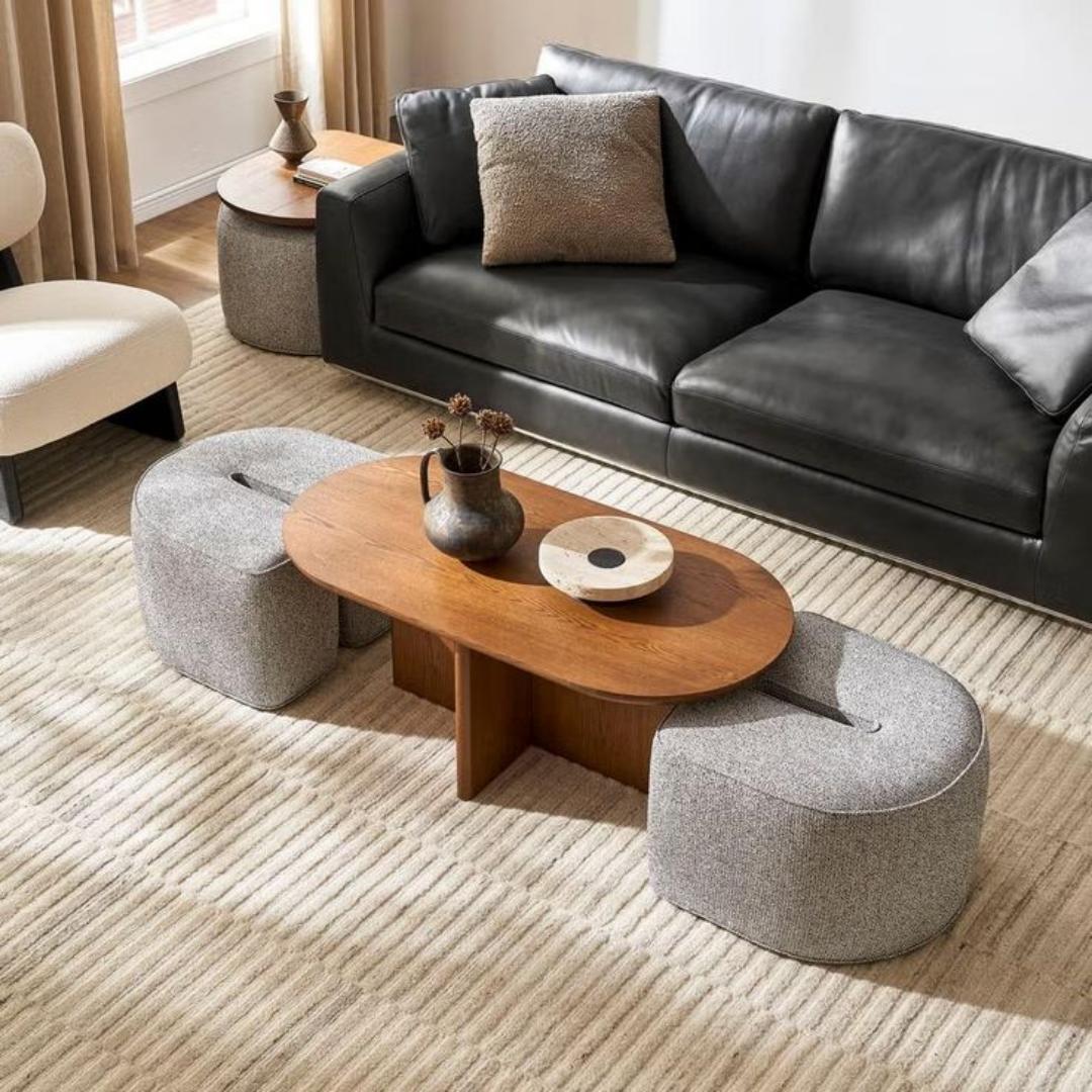 ​Modern Oval Coffee Table with Cross-Base - Elegant Center Table for Living Room & Office - Available in Royal Teak, Matte Black, & Minimalist White - Durable, Stylish & Versatile Home Furniture
