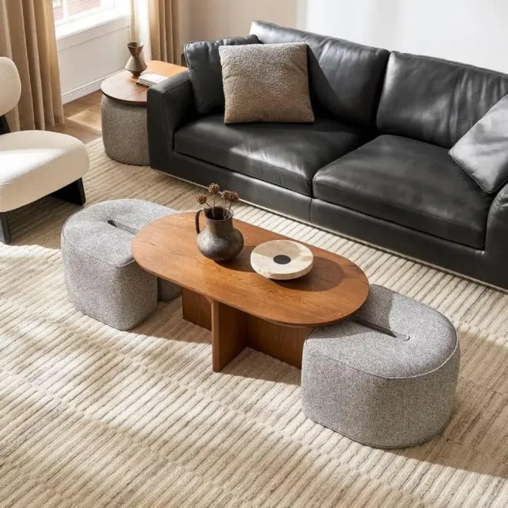 ​Modern Oval Coffee Table with Cross-Base - Elegant Center Table for Living Room & Office - Available in Royal Teak, Matte Black, & Minimalist White - Durable, Stylish & Versatile Home Furniture