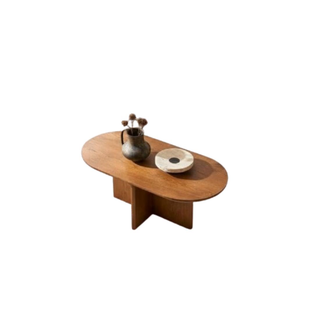 ​Modern Oval Coffee Table with Cross-Base - Elegant Center Table for Living Room & Office - Available in Royal Teak, Matte Black, & Minimalist White - Durable, Stylish & Versatile Home Furniture