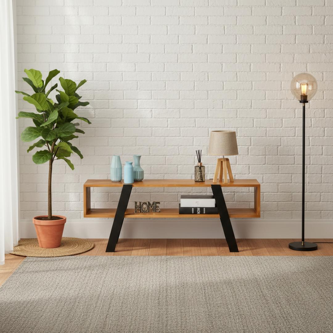 ​Modern White and Black TV Stand - Stylish Wooden Entertainment Center with Open Storage Shelves and Durable Solid Wood Legs - Elegant Living Room Media Console Table for Home Decor & Organization