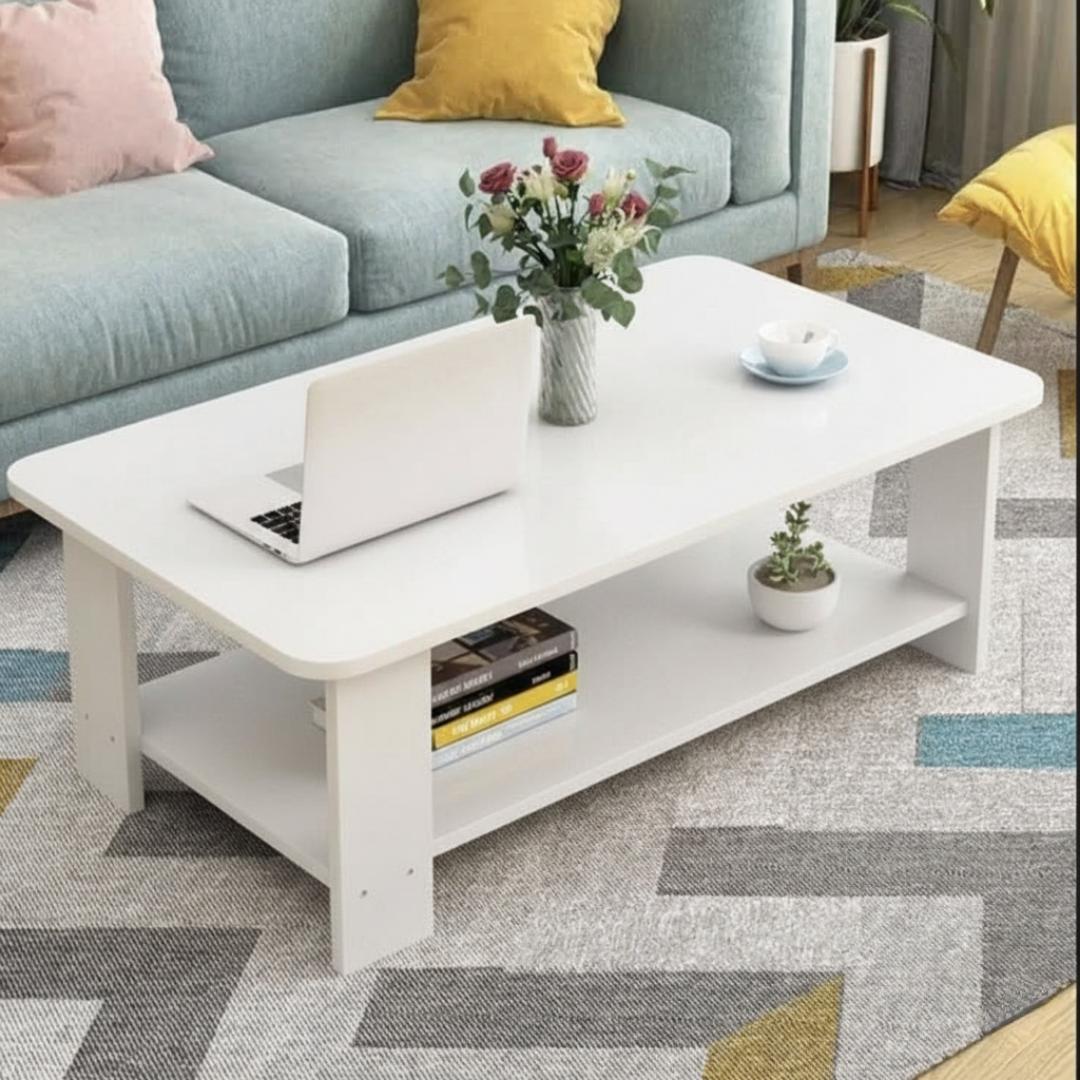 ​Modern Wooden Coffee Table with 2-Tier Storage Shelf – Elegant Center Table for Living Room & Office | Minimalist Rectangle Sofa Side Table | Durable MDF Accent Furniture | Easy Assembly – Dark & Woo