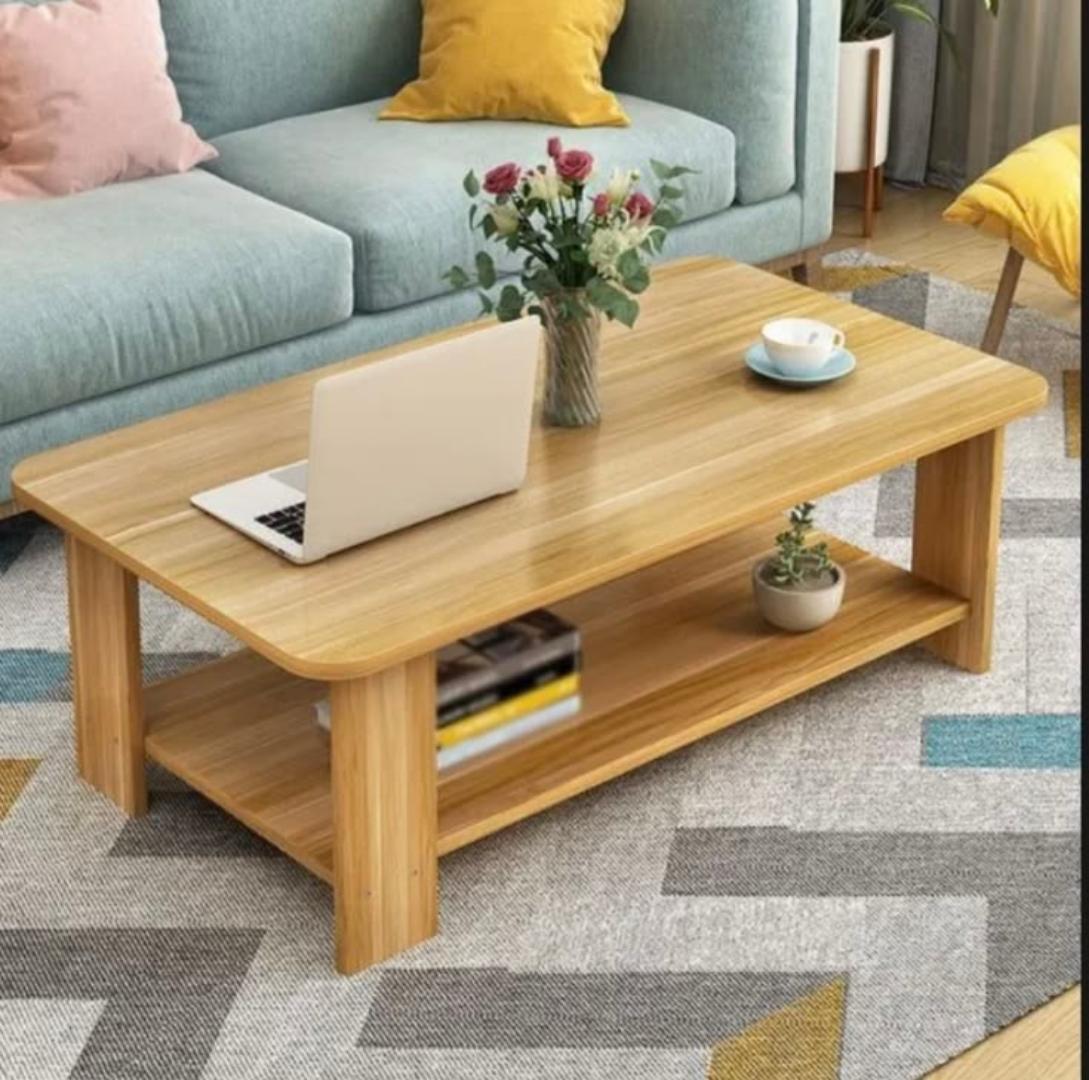 ​Modern Wooden Coffee Table with 2-Tier Storage Shelf – Elegant Center Table for Living Room & Office | Minimalist Rectangle Sofa Side Table | Durable MDF Accent Furniture | Easy Assembly – Dark & Woo