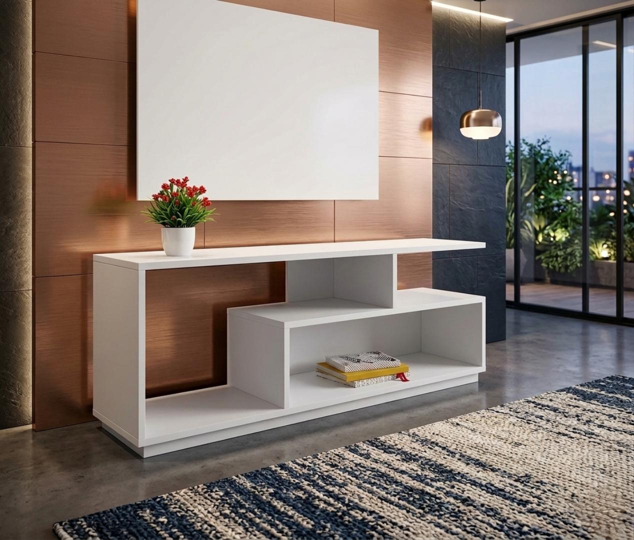 ​Modern Minimalist TV Stand & Entertainment Center - Royal Teak Top with Sleek Black Finish, Versatile Coffee Table & Media Console for Living Room, Durable Wooden TV Cabinet for Home Office
