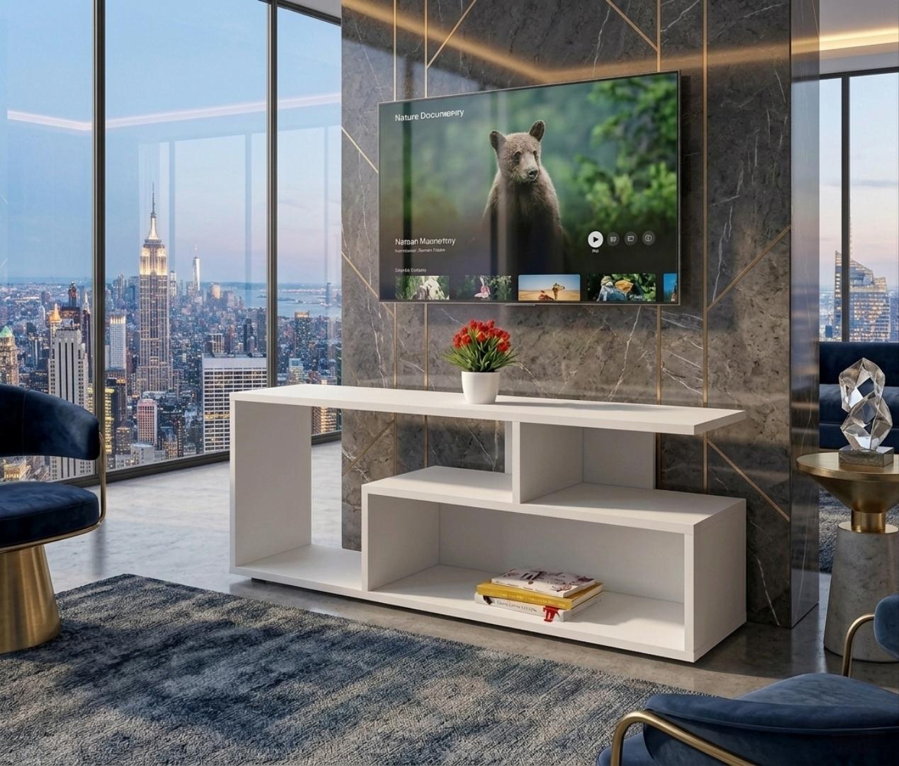 ​Modern Minimalist TV Stand & Entertainment Center - Royal Teak Top with Sleek Black Finish, Versatile Coffee Table & Media Console for Living Room, Durable Wooden TV Cabinet for Home Office