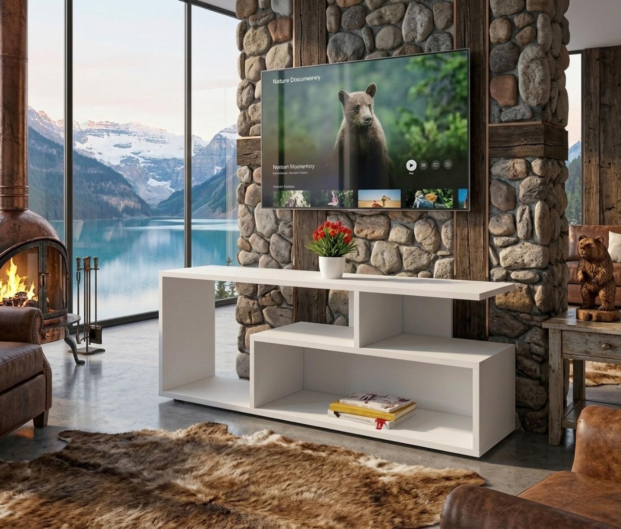 ​Modern Minimalist TV Stand & Entertainment Center - Royal Teak Top with Sleek Black Finish, Versatile Coffee Table & Media Console for Living Room, Durable Wooden TV Cabinet for Home Office