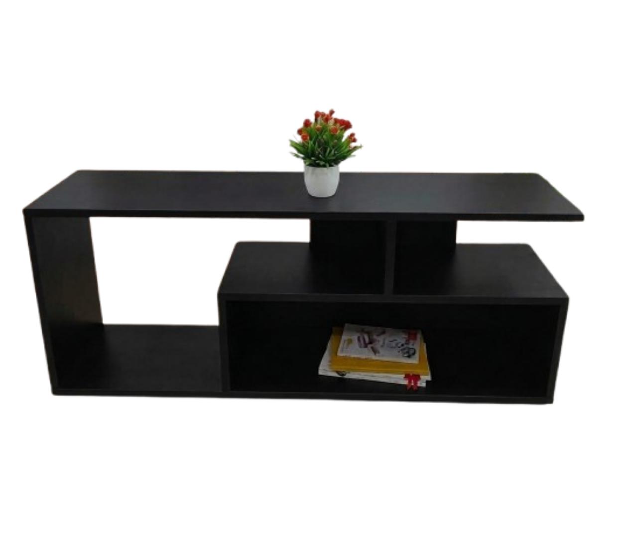 ​Modern Minimalist TV Stand & Entertainment Center - Royal Teak Top with Sleek Black Finish, Versatile Coffee Table & Media Console for Living Room, Durable Wooden TV Cabinet for Home Office