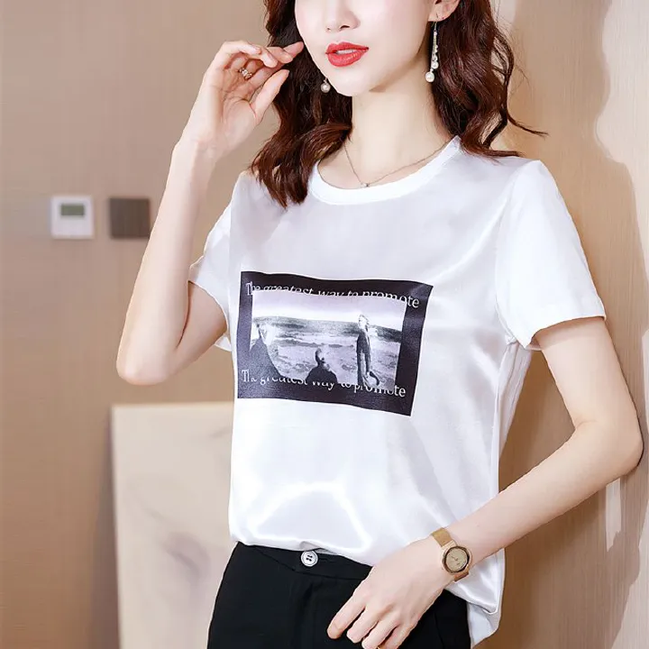 Boutique Tshirts Women's Loose Fit Elegant Office T-shirts & Casual Wear-Figure-Flattering, S025