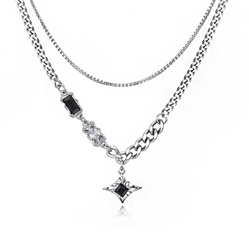 Mangxing double necklace men's tide sweater chain light luxury niche design sense hip hop couples boy and woman clavicle chain jewelry gift necklace best