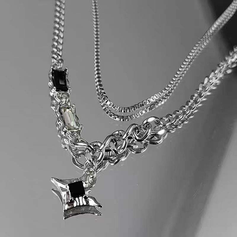 Mangxing double necklace men's tide sweater chain light luxury niche design sense hip hop couples boy and woman clavicle chain jewelry gift necklace best