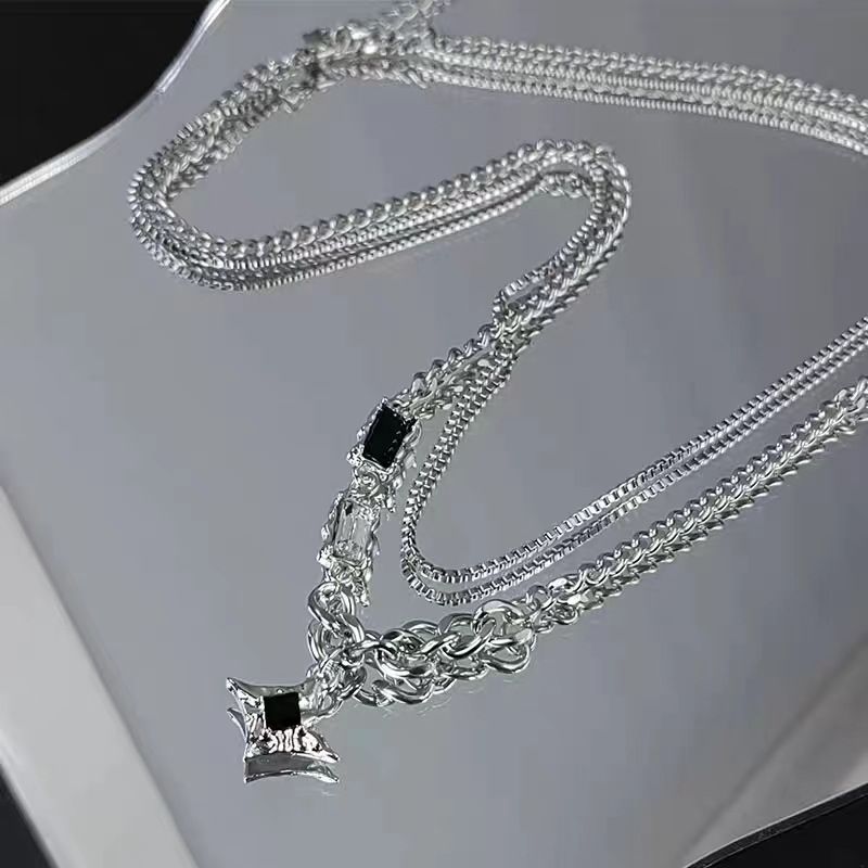 Mangxing double necklace men's tide sweater chain light luxury niche design sense hip hop couples boy and woman clavicle chain jewelry gift necklace best