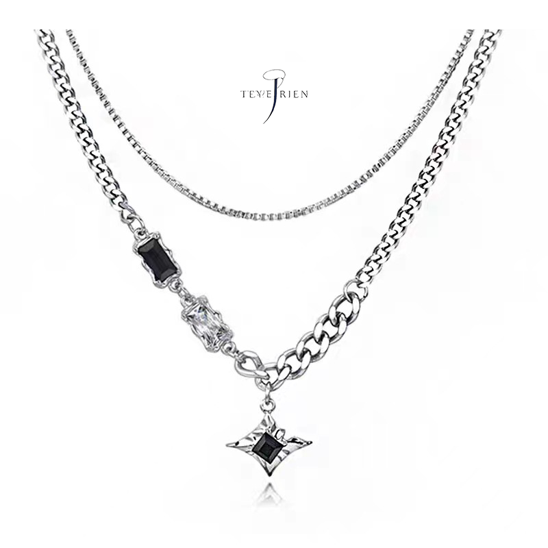 Mangxing double necklace men's tide sweater chain light luxury niche design sense hip hop couples boy and woman clavicle chain jewelry gift necklace best