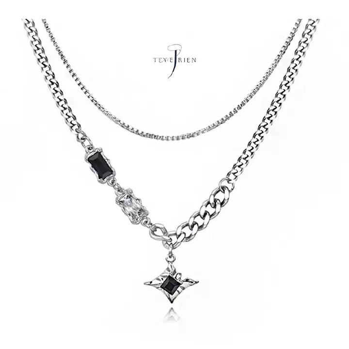 Mangxing double necklace men's tide sweater chain light luxury niche design sense hip hop couples boy and woman clavicle chain jewelry gift necklace best