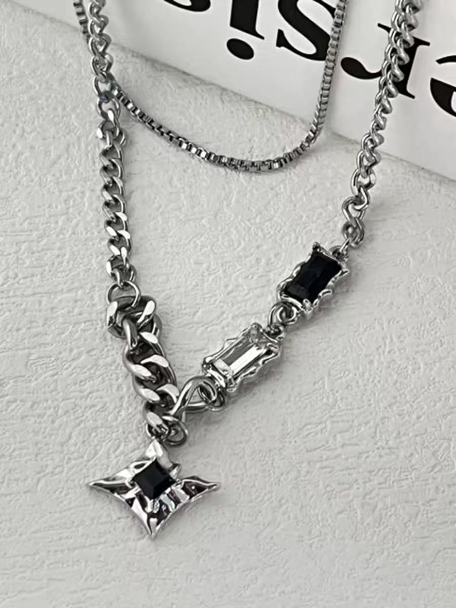 Mangxing double necklace men's tide sweater chain light luxury niche design sense hip hop couples boy and woman clavicle chain jewelry gift necklace best