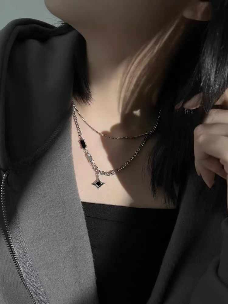 Mangxing double necklace men's tide sweater chain light luxury niche design sense hip hop couples boy and woman clavicle chain jewelry gift necklace best