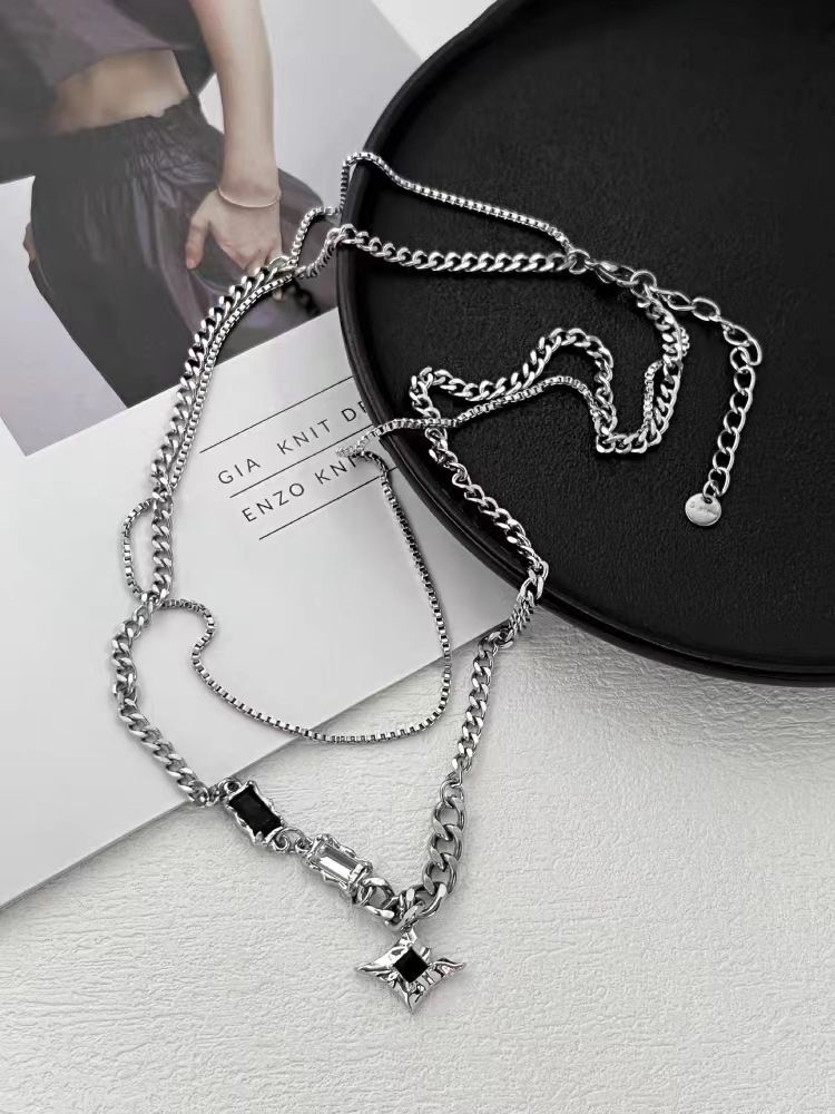 Mangxing double necklace men's tide sweater chain light luxury niche design sense hip hop couples boy and woman clavicle chain jewelry gift necklace best