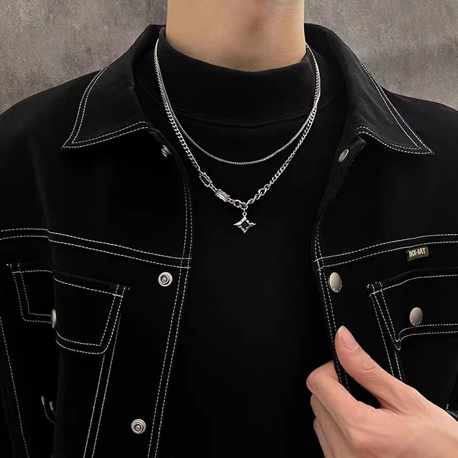 Mangxing double necklace men's tide sweater chain light luxury niche design sense hip hop couples boy and woman clavicle chain jewelry gift necklace best