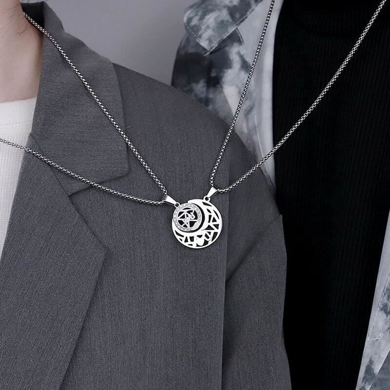 Letters, hearts, stitching, sun, moon, cut-out pendants, couples, titanium steel necklaces, men's tide ins, sweatshirt chains, accessories, women