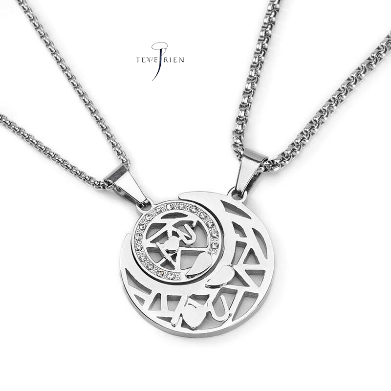 Letters, hearts, stitching, sun, moon, cut-out pendants, couples, titanium steel necklaces, men's tide ins, sweatshirt chains, accessories, women