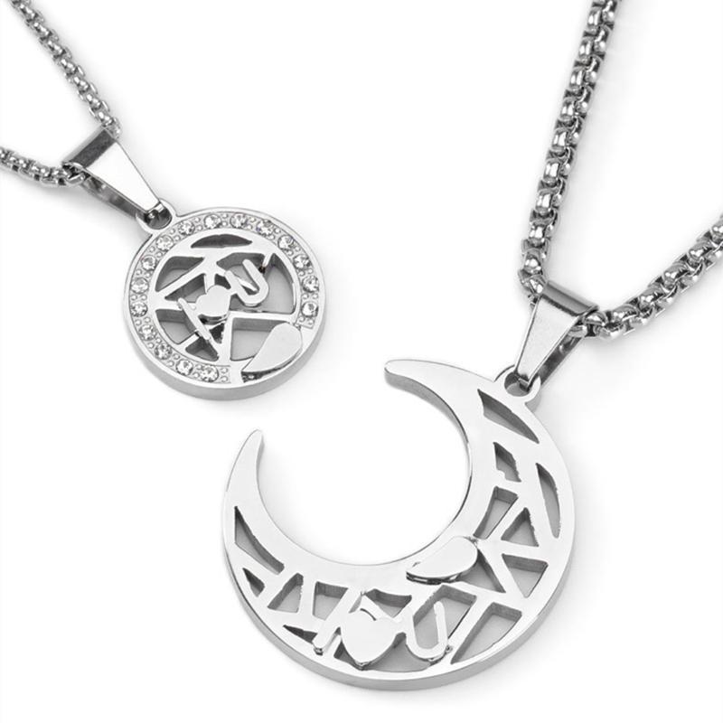Letters, hearts, stitching, sun, moon, cut-out pendants, couples, titanium steel necklaces, men's tide ins, sweatshirt chains, accessories, women