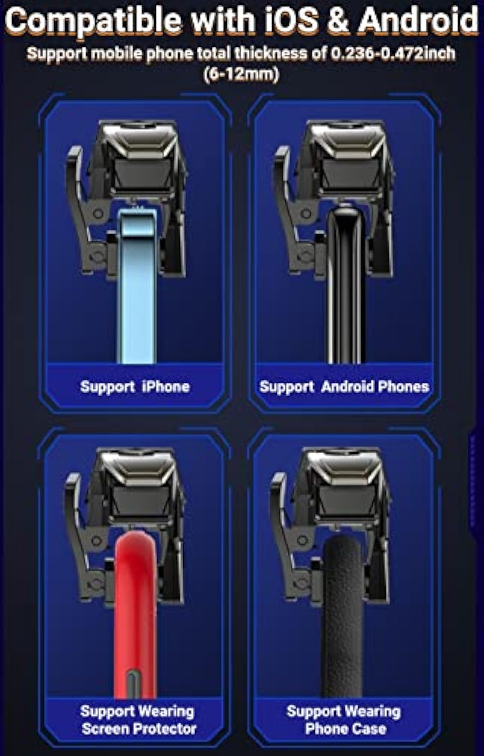 Mobile Game Triggers for iPhone / Android, Shooter Sensitive Controller Joystick Aiming & Fire Trigger for PUBG, COD, Fortnte with RGB Lighting & Shooting Vibration, Zero Lag, 4 Burst Modes