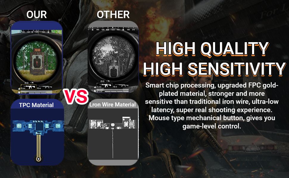 Mobile Game Triggers for iPhone / Android, Shooter Sensitive Controller Joystick Aiming & Fire Trigger for PUBG, COD, Fortnte with RGB Lighting & Shooting Vibration, Zero Lag, 4 Burst Modes