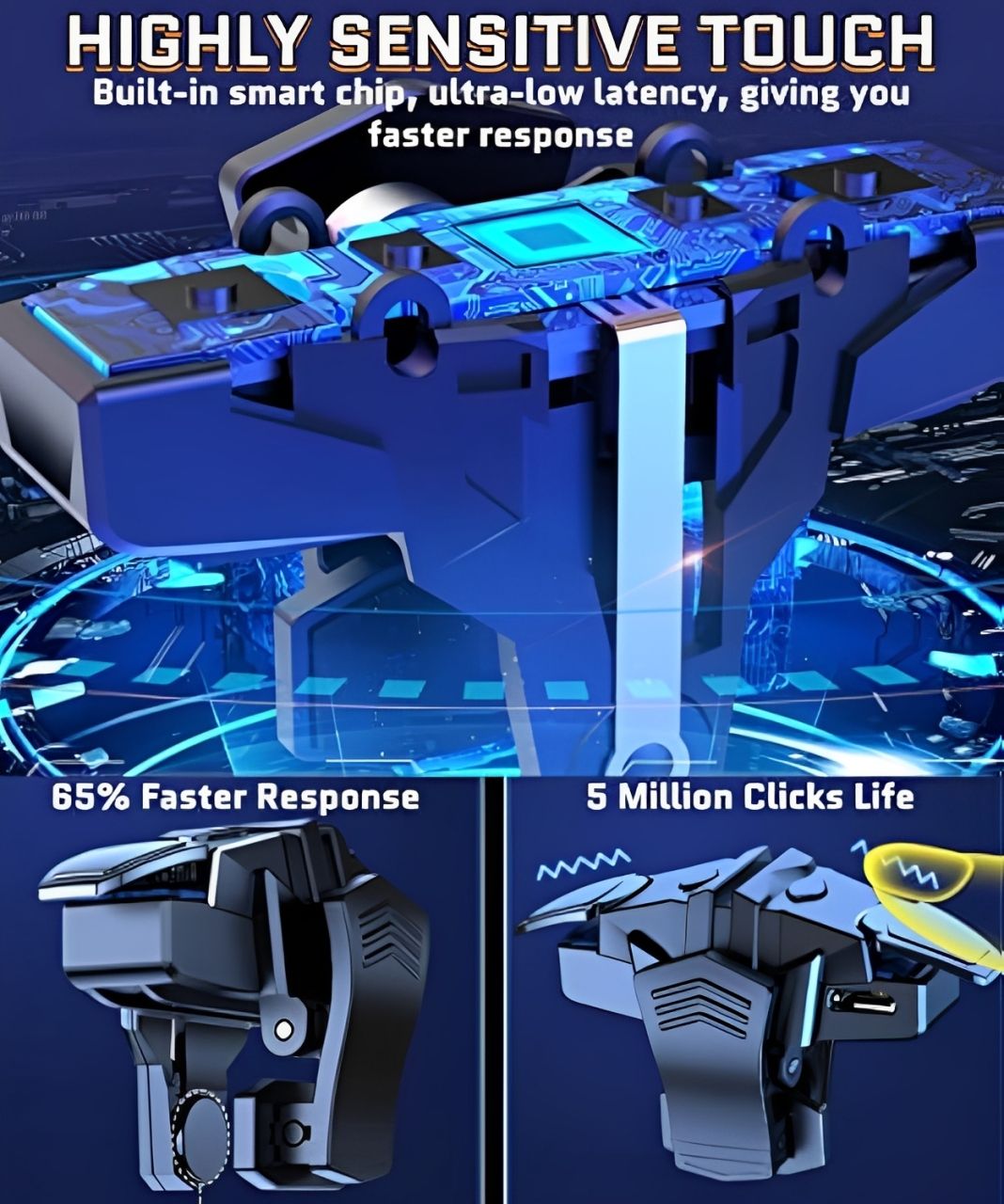 Mobile Game Triggers for iPhone / Android, Shooter Sensitive Controller Joystick Aiming & Fire Trigger for PUBG, COD, Fortnte with RGB Lighting & Shooting Vibration, Zero Lag, 4 Burst Modes