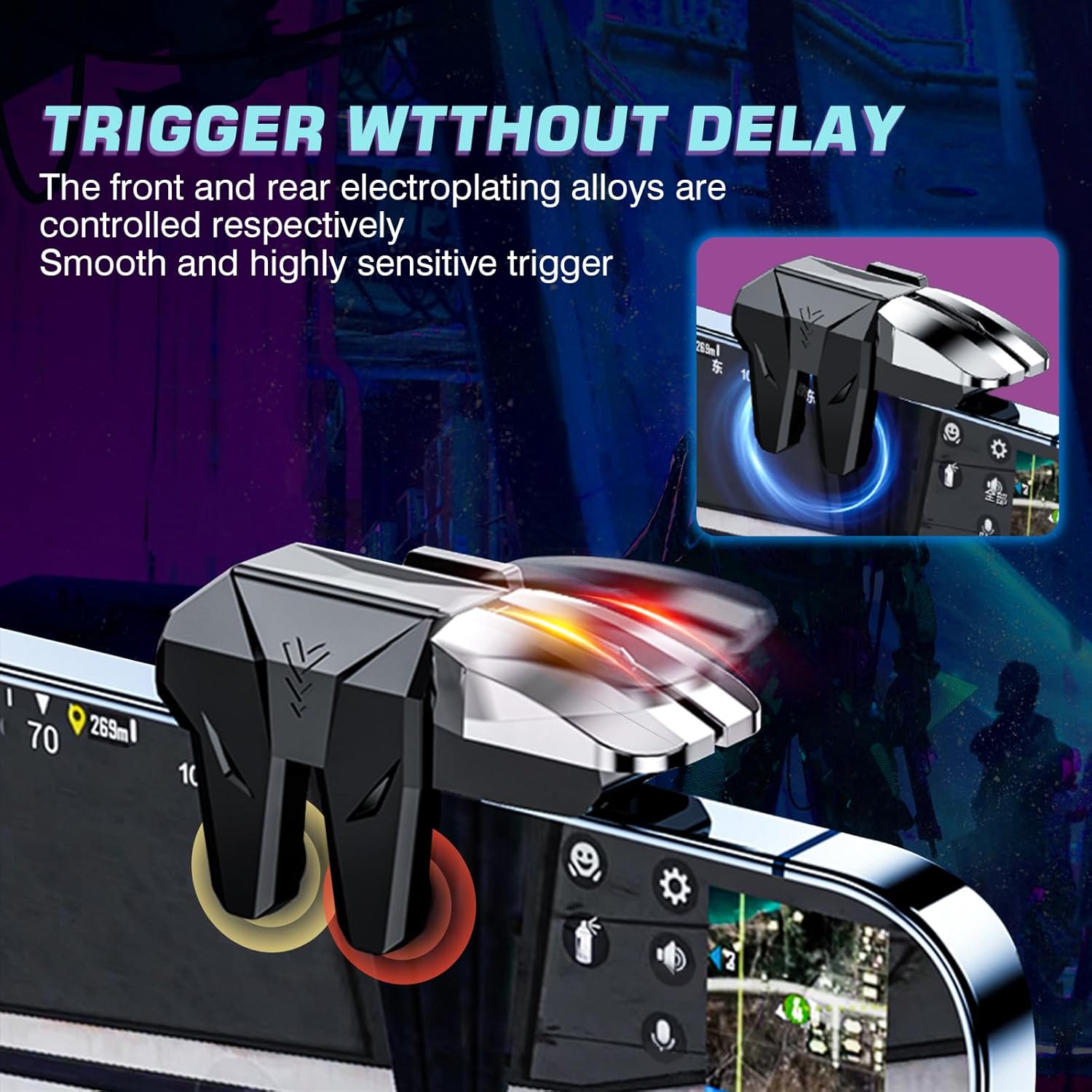 Mobile Game Triggers for iPhone/Android, Shooting Sensitive Controllers, Joystick Aiming & Shooting Triggers, for PUBG, COD, Fortnite, Zero Lag, 6 Finger Gamepads - High Sensitivity.