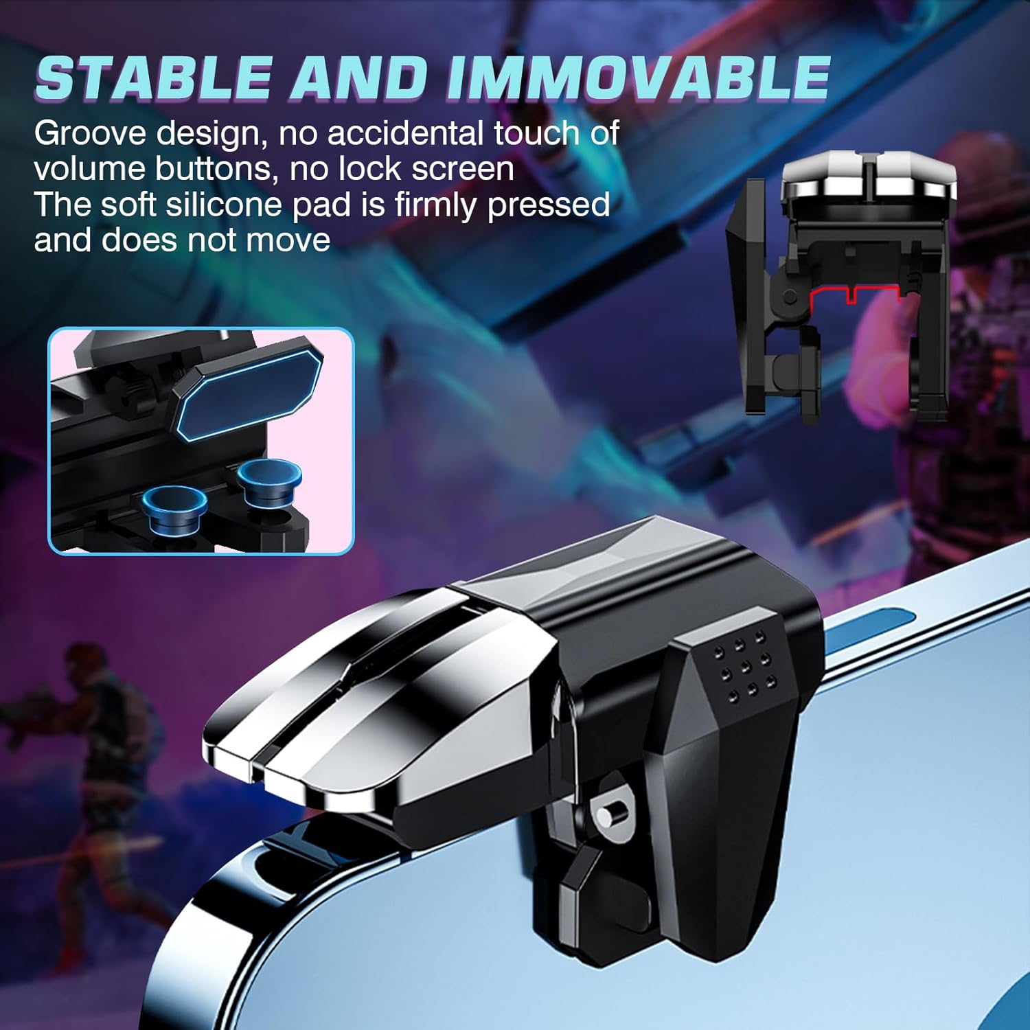 Mobile Game Triggers for iPhone/Android, Shooting Sensitive Controllers, Joystick Aiming & Shooting Triggers, for PUBG, COD, Fortnite, Zero Lag, 6 Finger Gamepads - High Sensitivity.