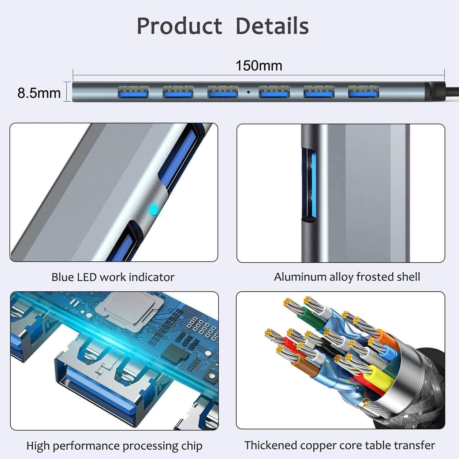 USB C Hub USB Hub 3.0, VIENON Aluminum 8-in-1 USB Splitter with 1 x USB 3.0, 3 x USB 2.0 & 1 x USB C, SD/TF Card Reader, 3.5mm Auxiliary Port for MacBook Pro Air and more PC/Laptop/Tablet devices