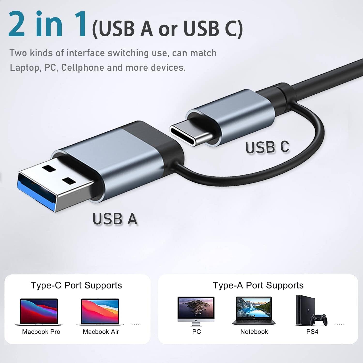 USB C Hub USB Hub 3.0, VIENON Aluminum 8-in-1 USB Splitter with 1 x USB 3.0, 3 x USB 2.0 & 1 x USB C, SD/TF Card Reader, 3.5mm Auxiliary Port for MacBook Pro Air and more PC/Laptop/Tablet devices