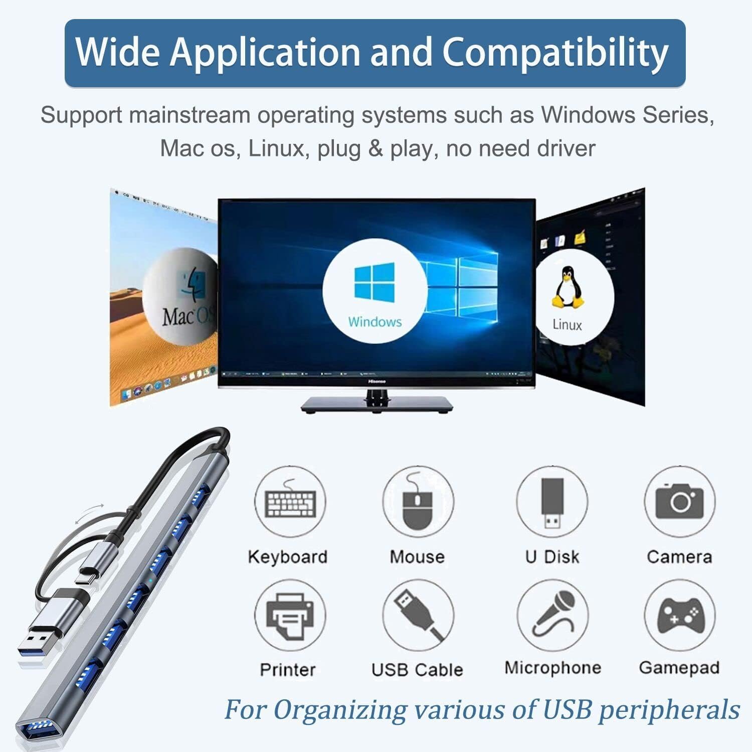 USB C Hub USB Hub 3.0, VIENON Aluminum 8-in-1 USB Splitter with 1 x USB 3.0, 3 x USB 2.0 & 1 x USB C, SD/TF Card Reader, 3.5mm Auxiliary Port for MacBook Pro Air and more PC/Laptop/Tablet devices