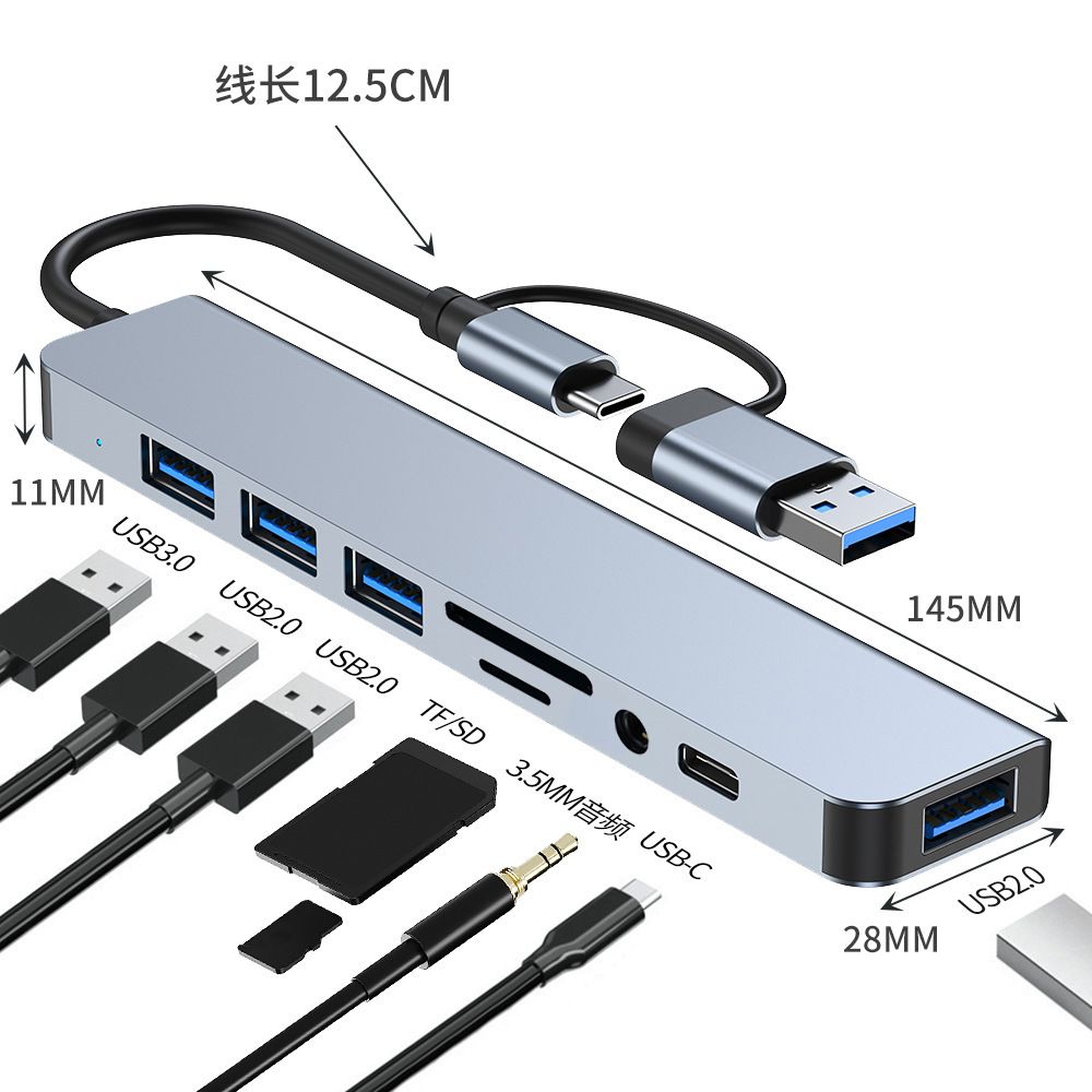 USB C Hub USB Hub 3.0, VIENON Aluminum 8-in-1 USB Splitter with 1 x USB 3.0, 3 x USB 2.0 & 1 x USB C, SD/TF Card Reader, 3.5mm Auxiliary Port for MacBook Pro Air and more PC/Laptop/Tablet devices