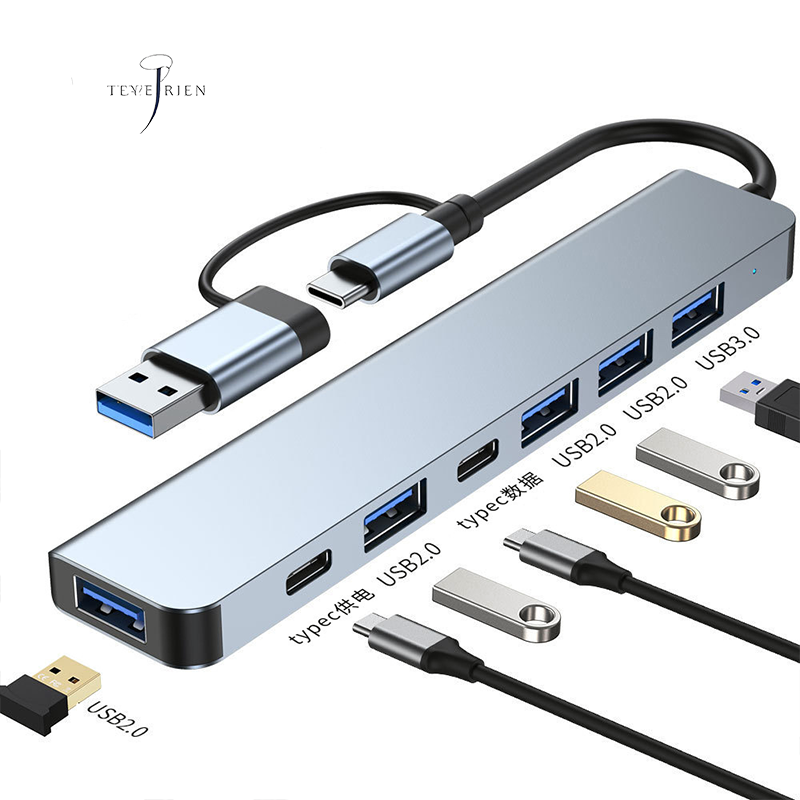 USB C Hub USB Hub 3.0, VIENON Aluminum 8-in-1 USB Splitter with 1 x USB 3.0, 3 x USB 2.0 & 1 x USB C, SD/TF Card Reader, 3.5mm Auxiliary Port for MacBook Pro Air and more PC/Laptop/Tablet devices