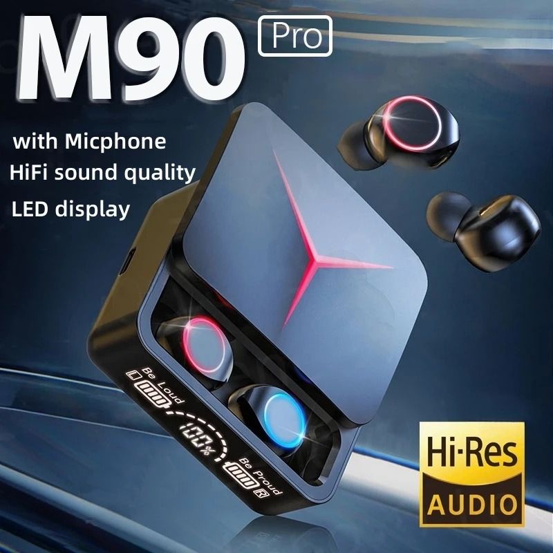 M90 Pro TWS Wireless Bluetooth 5.3 Earphone 9D Sport Stereo Earbuds LED Display Touch Control Noise Reduction gaming Hearphones With Microphone For iPhone Android