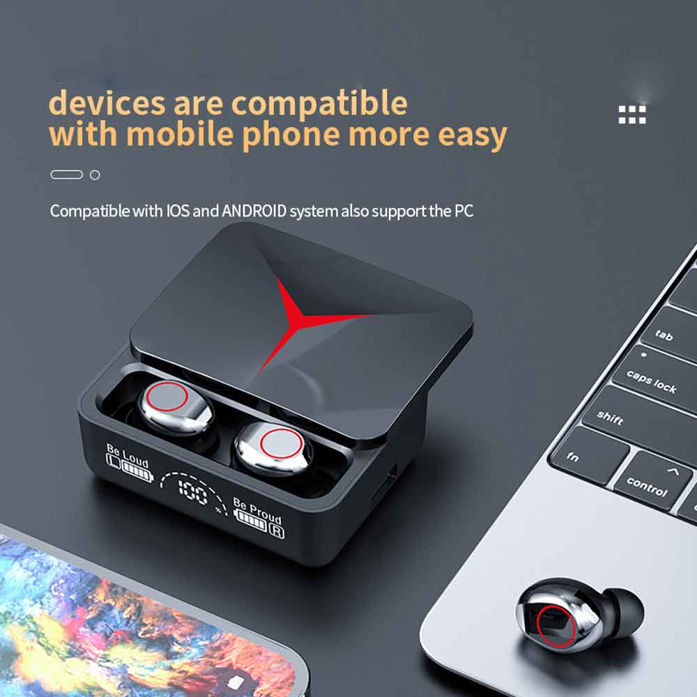 M90 Pro TWS Wireless Bluetooth 5.3 Earphone 9D Sport Stereo Earbuds LED Display Touch Control Noise Reduction gaming Hearphones With Microphone For iPhone Android