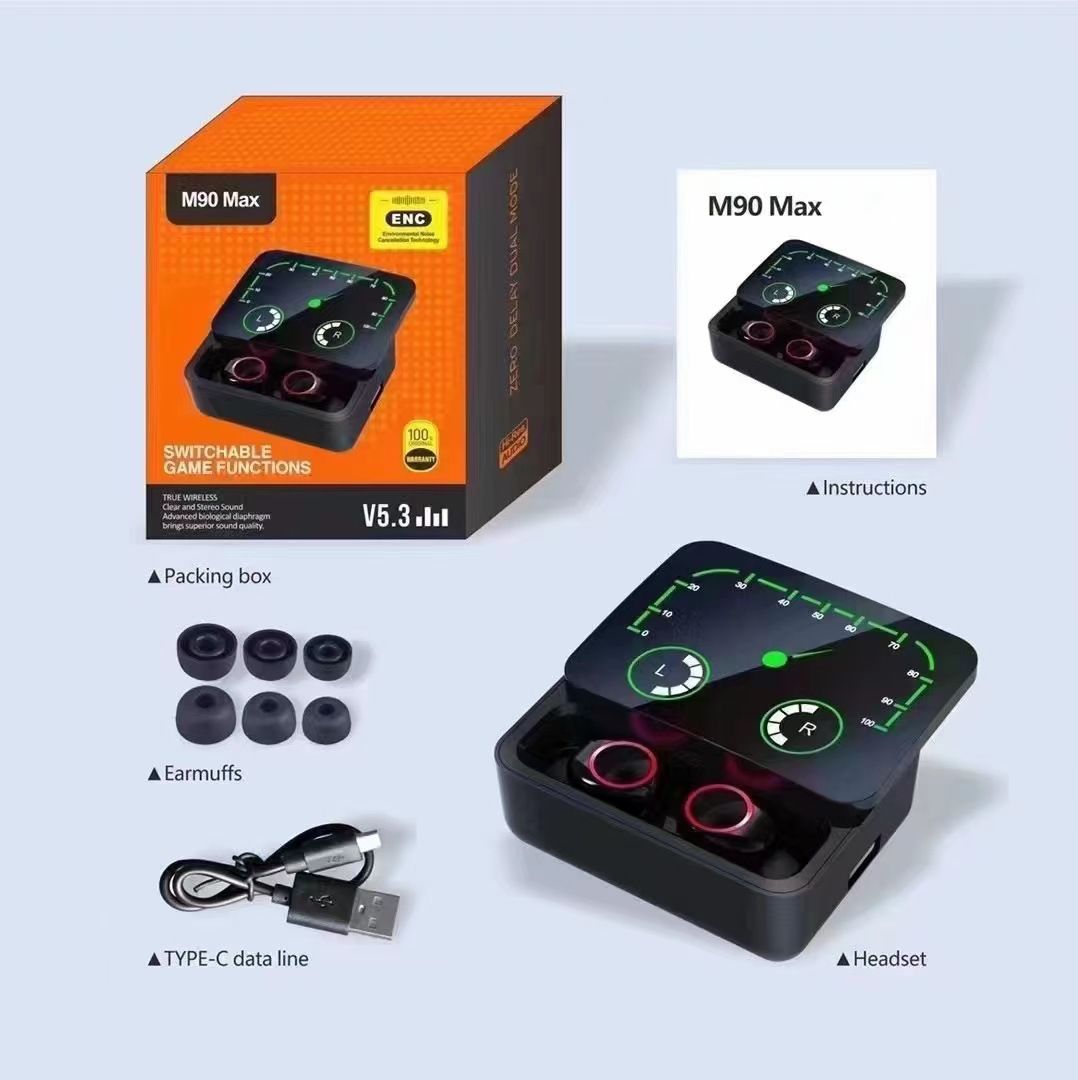M90 Pro TWS Wireless Bluetooth 5.3 Earphone 9D Sport Stereo Earbuds LED Display Touch Control Noise Reduction gaming Hearphones With Microphone For iPhone Android