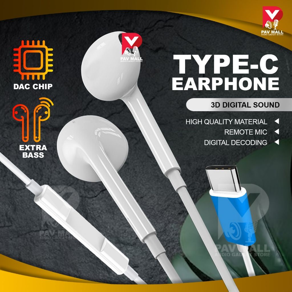 Type C Earphone | Wired Music Stereo Earphones with Mic | DAC High Quality Audio Phone Earfon 有线耳机