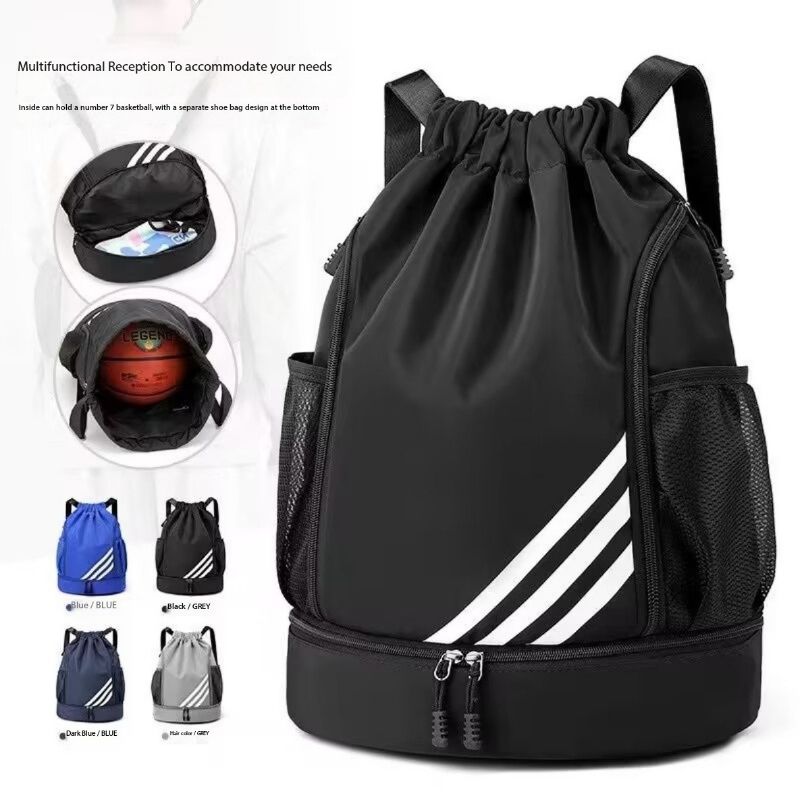 Drawstring Backpack Bag Outdoor Waterproof Gym Backpack Sports Yoga Gym Swim Bag Nylon Fiber String Backpack for Kids Men Women With Shoe Compartment