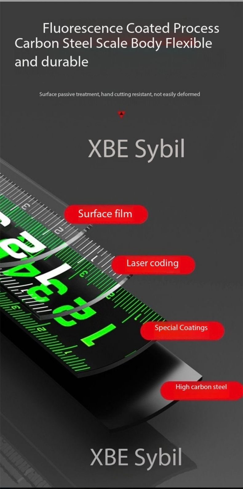 10M Tape Self-Locking Fluorescent Steel Tape High Precision Laser Wear-resistant Measuring Tool Tylon Tali Tape Uku 卷尺