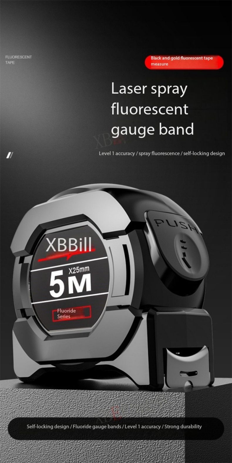 10M Tape Self-Locking Fluorescent Steel Tape High Precision Laser Wear-resistant Measuring Tool Tylon Tali Tape Uku 卷尺