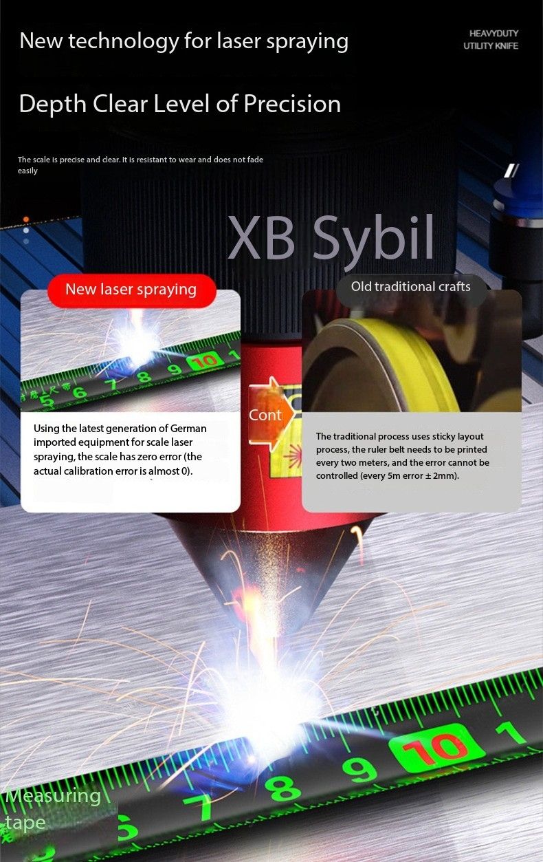 10M Tape Self-Locking Fluorescent Steel Tape High Precision Laser Wear-resistant Measuring Tool Tylon Tali Tape Uku 卷尺