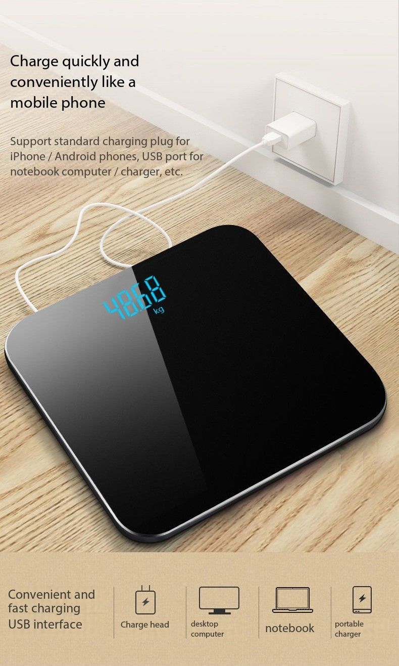 Weighing scale, bathroom scale, electronic digital scale
Home Smart Charging Hidden Screen Weight Scale Healthy Weight Loss Body Scale Solid Color Precision Electronic Weigher